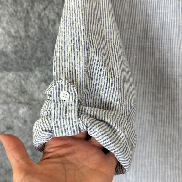 Quince Shirt Dress Women S Blue Pinstripe Linen Button Front Oversized Pocket - Picture 3 of 12